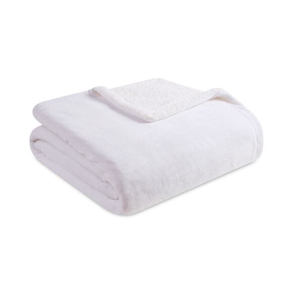 Charter Club Sherpa Plush Reversible Blanket Full/Queen 90" x 108" - White - Picture 1 of 4